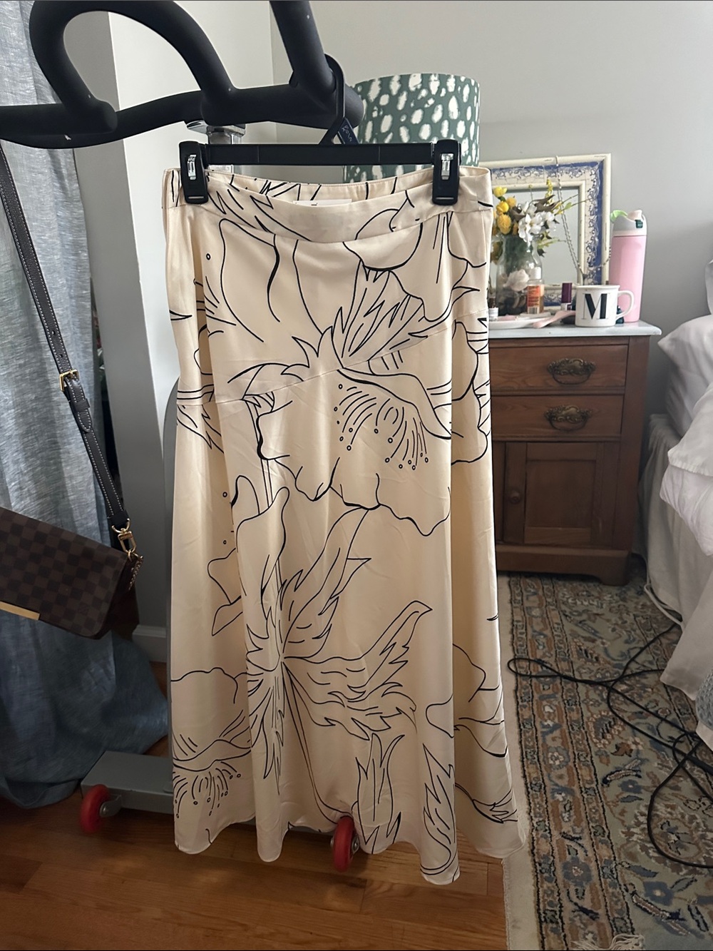 Banana Republic Cream Maxi Skirt with Black Floral Outline